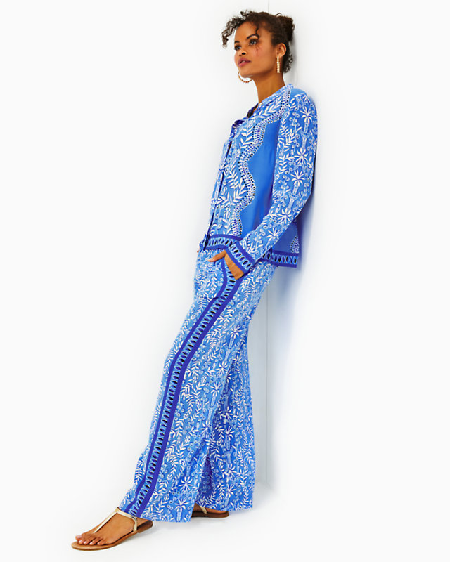33" Solay Silk Palazzo Pant, Abaco Blue Have It Both Rays Engineered Pant, large - Lilly Pulitzer