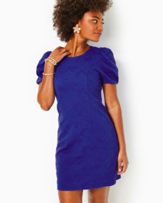 Blue shift dress with sleeves sale