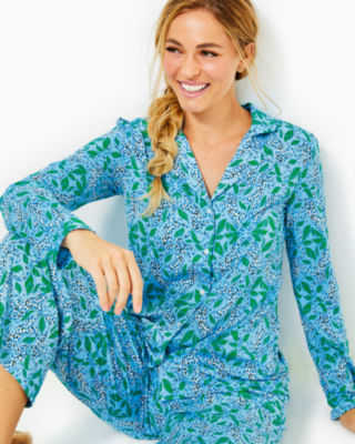 Pajama Knit Long Sleeve Button-Up Top, , large - Lilly Pulitzer