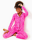 Pajama Knit Long Sleeve Button-Up Top, Cerise Pink Pinkie Promises, large image number 1