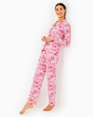 Lilly Pulitzer Pajama Knit Button-up Top In Raspberry Rouge Animal Magnetism
