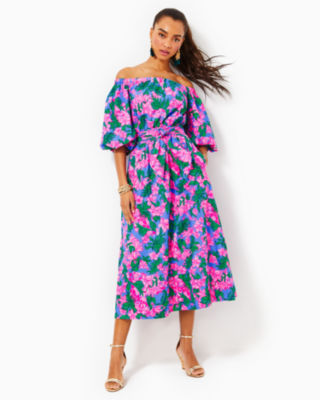 Shawnlee Elbow Sleeve Off-The-Shoulder Cotton Midi Dress, , large - Lilly Pulitzer