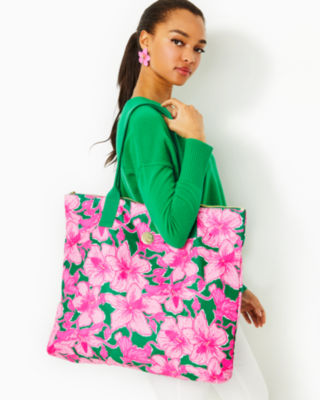 Personalized Lilly Flamingo Canvas Tote Bag - White