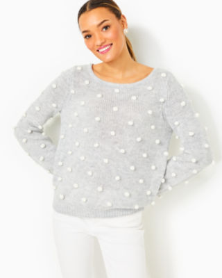 Lilly Pulitzer Vienne Sweater In Heathered Lunar Grey Playful Poms