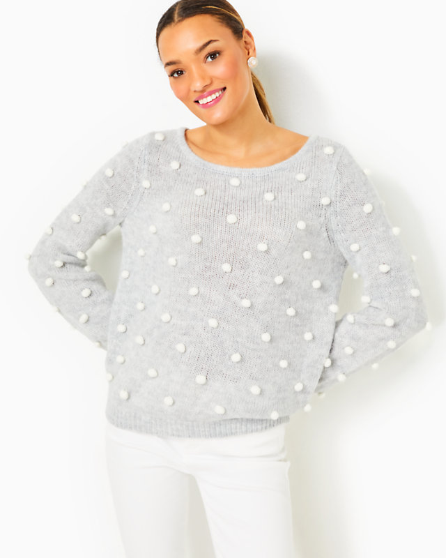 Vienne Sweater, Heathered Lunar Grey Playful Poms, large - Lilly Pulitzer