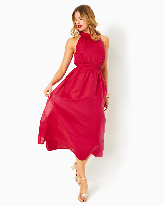 Marleen Halter Midi Dress, Poinsettia Red, large - Lilly Pulitzer