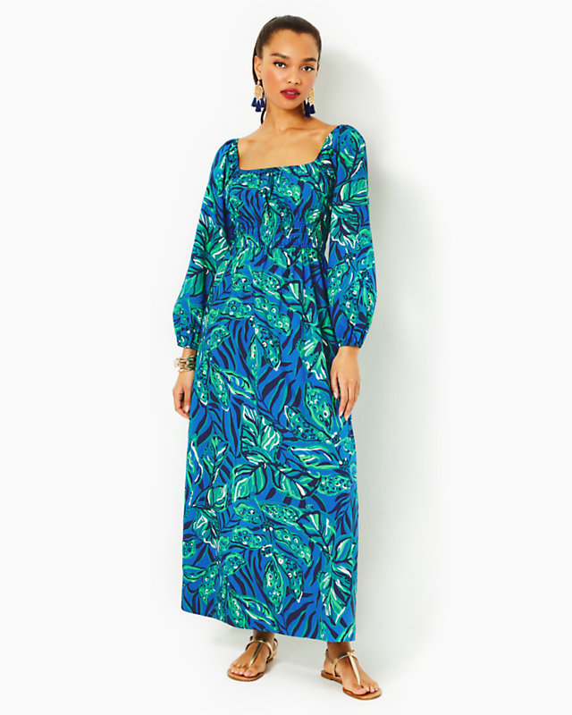 Lakira Cotton Maxi Dress, Indigo Breeze Shady Gators, large - Lilly Pulitzer