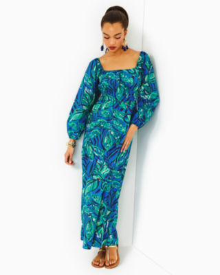 Shop Lilly Pulitzer Lakira Cotton Maxi Dress In Indigo Breeze Shady Gators