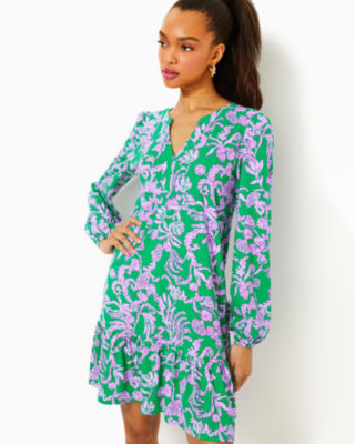 Alyssa A-Line Cotton Dress, Brazilian Green Salty Sandbar, large - Lilly Pulitzer