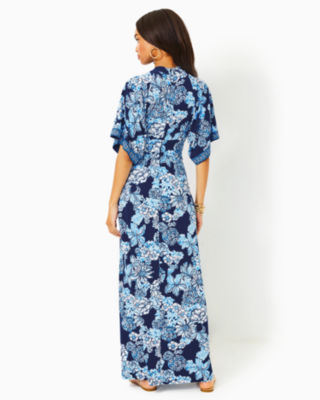 Wisteria V-Neck Maxi Dress, Low Tide Navy Bouquet All Day Engineered Knit Maxi Dre, large image undefined