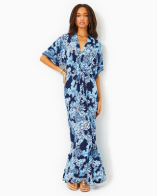 Wisteria V-Neck Maxi Dress, Low Tide Navy Bouquet All Day Engineered Knit Maxi Dre, large image undefined