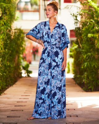 Shop Lilly Pulitzer Wisteria V-neck Maxi Dress In Low Tide Navy Bouquet All Day Engineered Knit Maxi Dre