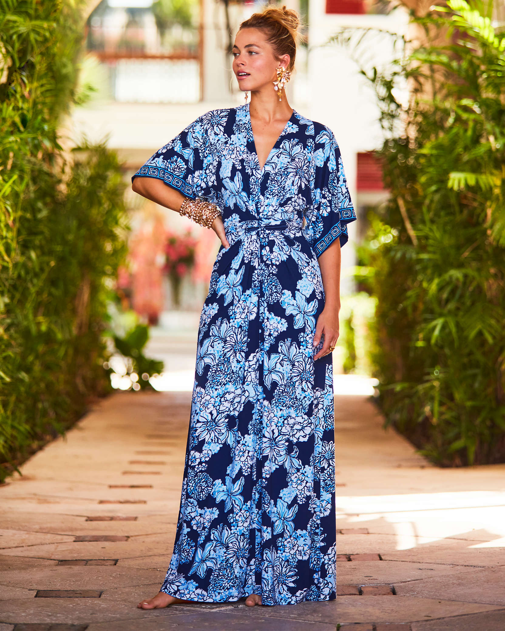 Shop Lilly Pulitzer Wisteria V-neck Maxi Dress In Low Tide Navy Bouquet All Day Engineered Knit Maxi Dre