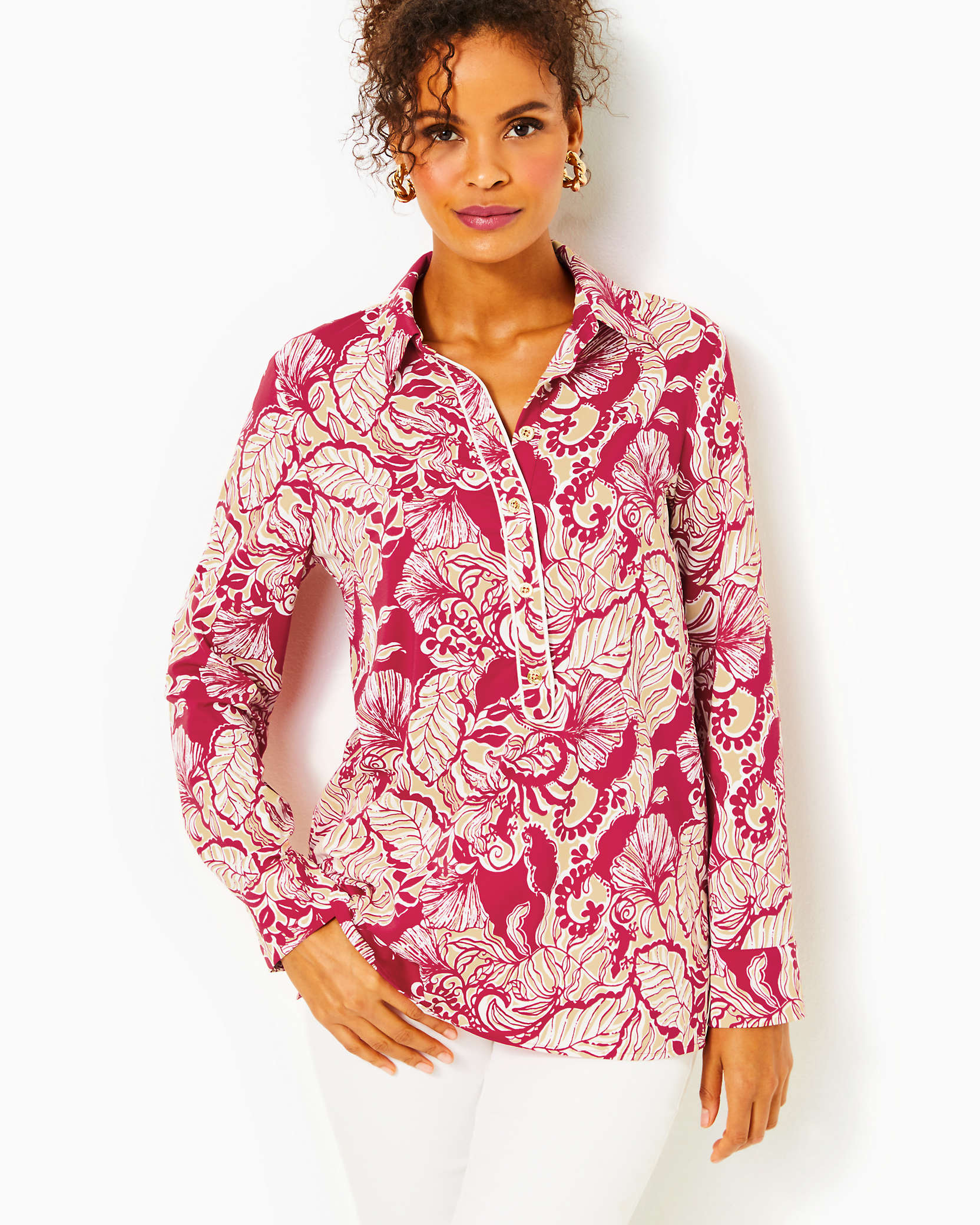 Lilly Pulitzer Upf 50+ Giavana Tunic In Poinsettia Red Island Vibes