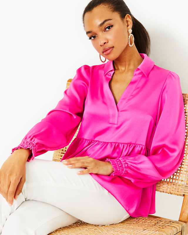 Jaylene Long Sleeve Lilly Top, Cerise Pink, large - Lilly Pulitzer