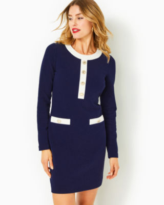 Navy blue shift dress with cheap sleeves