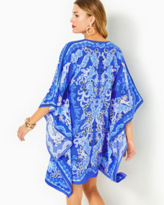 Shop Lilly Pulitzer Cinzia Silk Caftan In Alba Blue Baja Cove Engineered Woven Dress