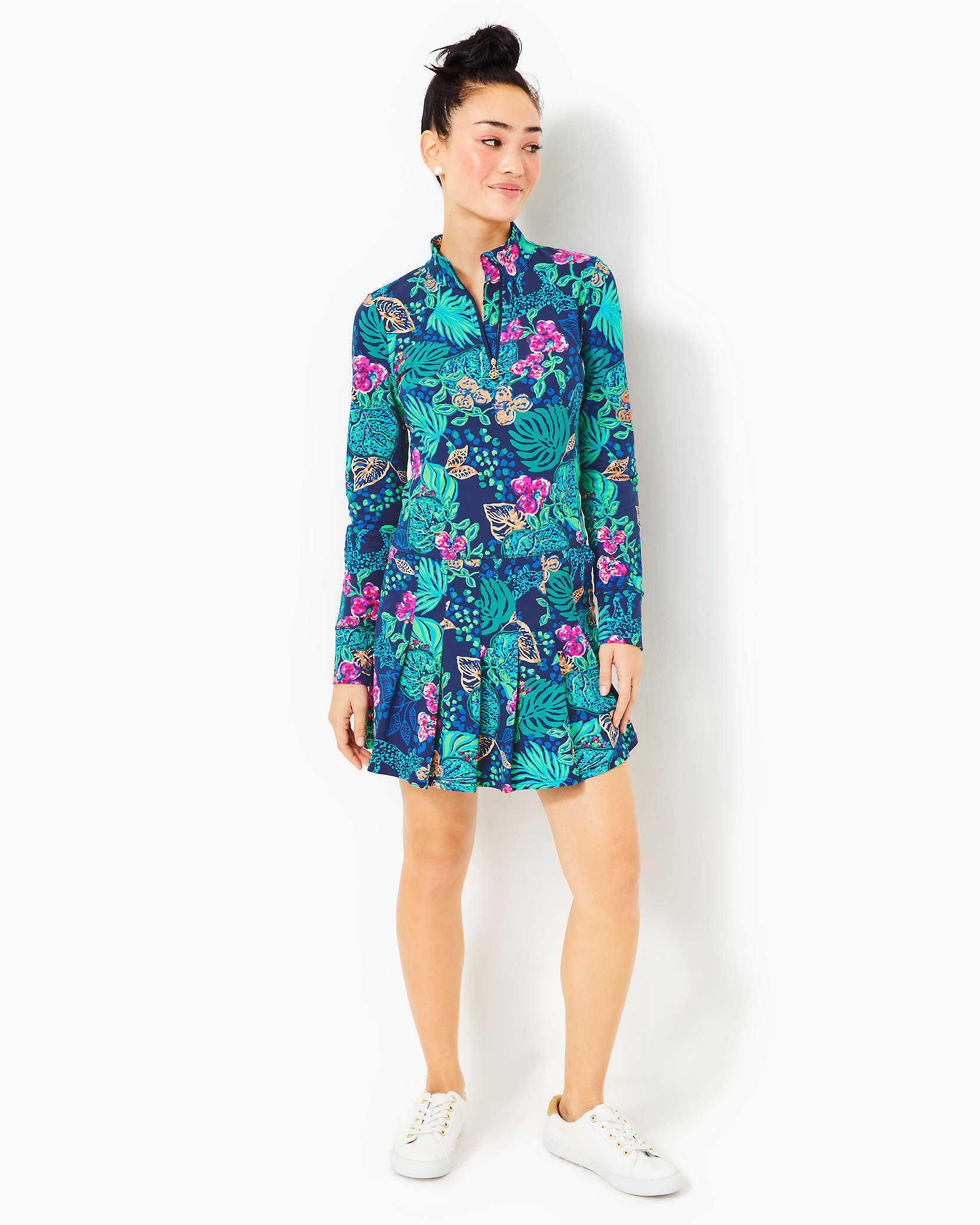 Shop Lilly Pulitzer Upf 50+ Luxletic Delmare Dress In Low Tide Navy Life Of The Party