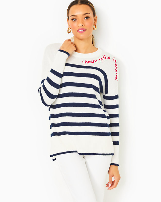 Quince Sweater, Low Tide Navy Cruise Stripe, large - Lilly Pulitzer