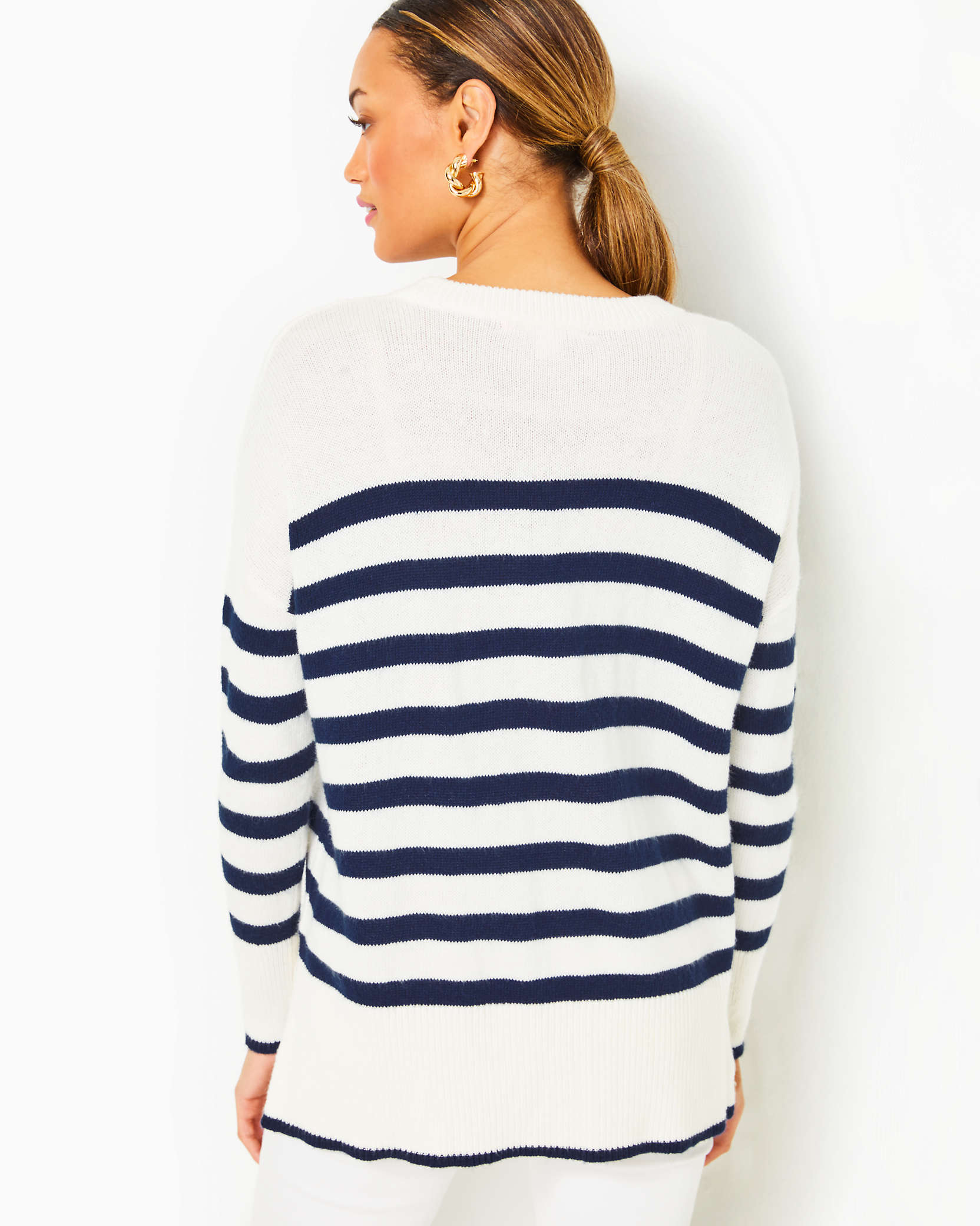 Shop Lilly Pulitzer Quince Sweater In Low Tide Navy Cruise Stripe