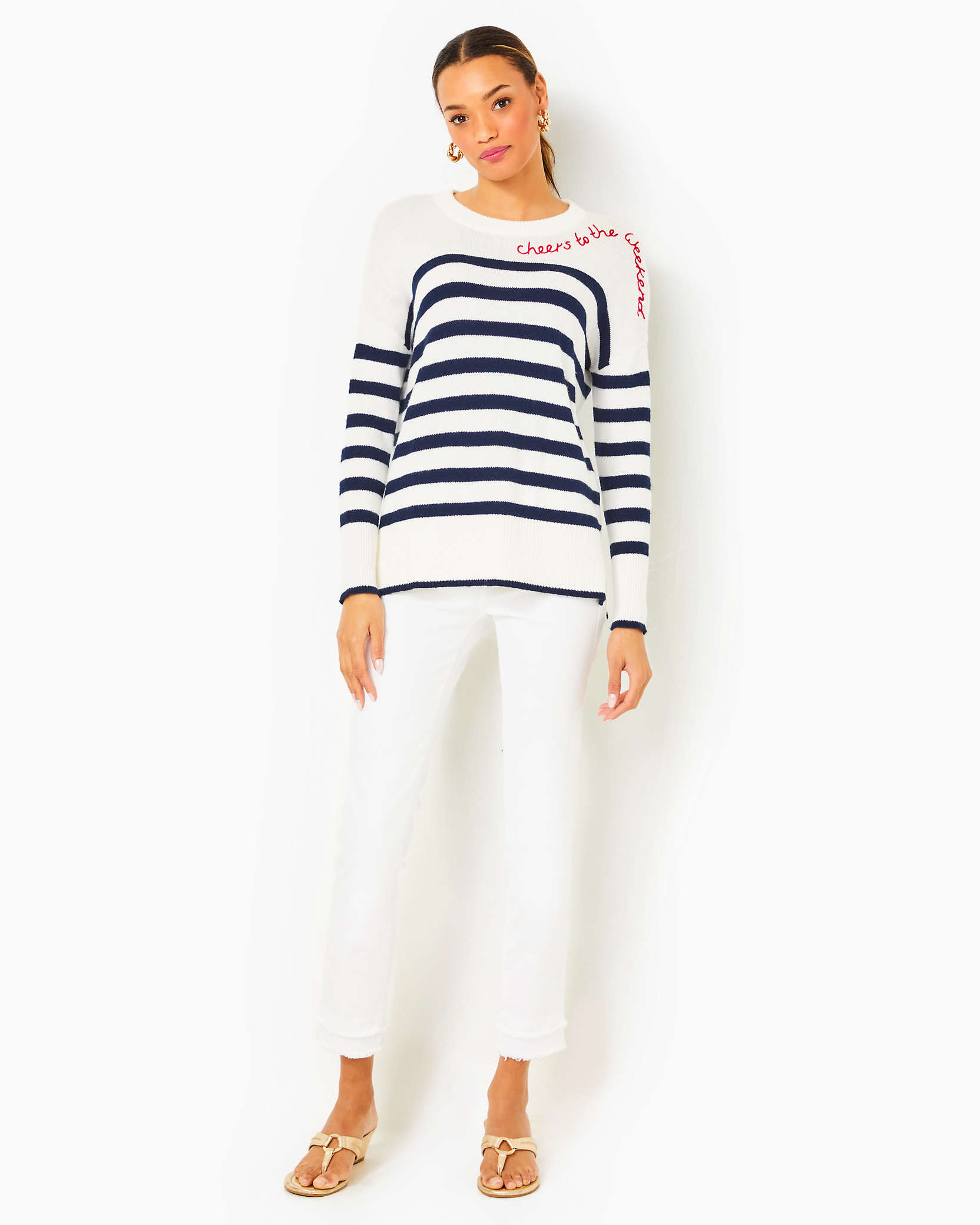 Shop Lilly Pulitzer Quince Sweater In Low Tide Navy Cruise Stripe