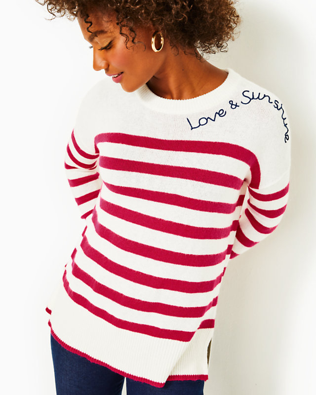 Quince Sweater, Poinsettia Red Cruise Stripe, large - Lilly Pulitzer