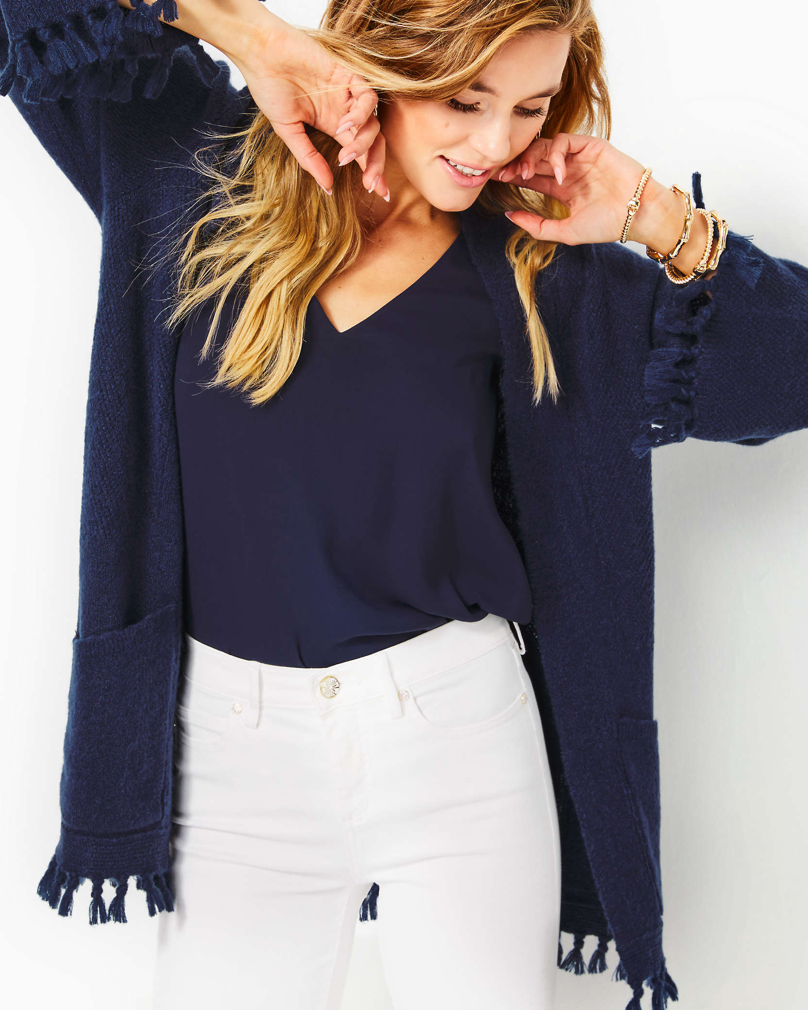 Shop Lilly Pulitzer Lewiston Cardigan In Low Tide Navy