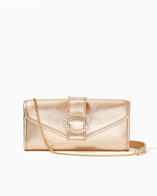 Benton Leather Clutch, Gold Metallic, large - Lilly Pulitzer