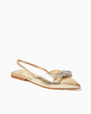 Brit Leather Slingback Shoe, Gold Metallic, large - Lilly Pulitzer