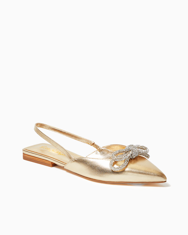 Brit Leather Slingback Heels, Gold Metallic, large - Lilly Pulitzer