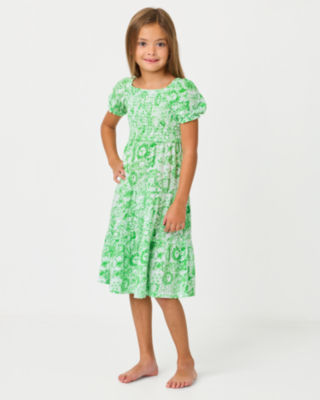 Girls Mini Jilly Sleeved Midi Dress, Putting Green Lil Fleur De Lilly, large