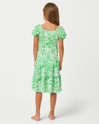 Girls Mini Jilly Sleeved Midi Dress, Putting Green Lil Fleur De Lilly, large image 1