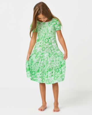 Girls Mini Jilly Sleeved Midi Dress, Putting Green Lil Fleur De Lilly, large image 2