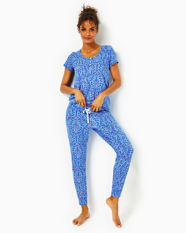 28" Tinsely Pajama Knit Pant, Abaco Blue Have It Both Rays, large - Lilly Pulitzer