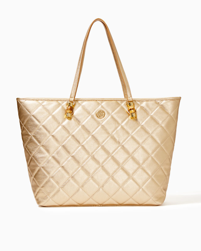 Quilted Leather Meena Tote, Gold Metallic, large - Lilly Pulitzer