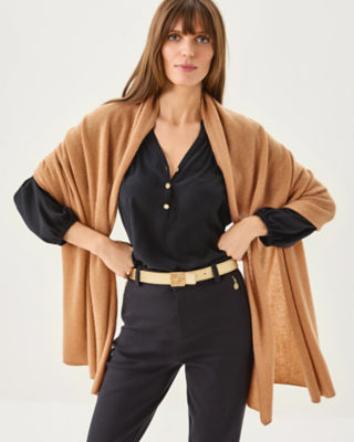 Lanelle Cashmere Wrap, Heathered Rattan Metallic, large image 2 - Lilly Pulitzer