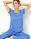 Pajama Knit Short Sleeve Henley Top, Abaco Blue Have It Both Rays, large image number 1
