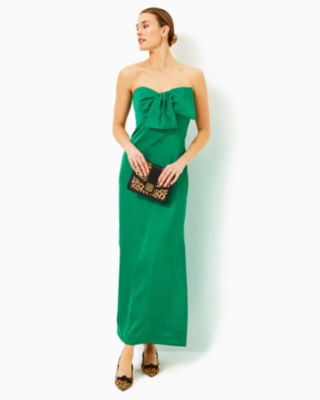 Carlynn Satin Maxi Bow Dress, Fiddle Leaf Green, large - Lilly Pulitzer