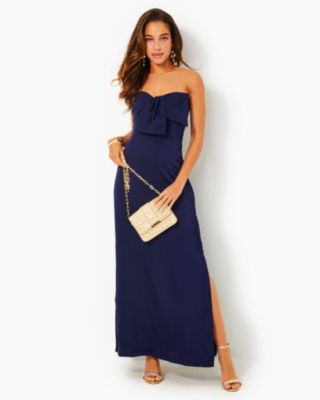 Calla Rhinestone Strap Maxi Dress in Navy