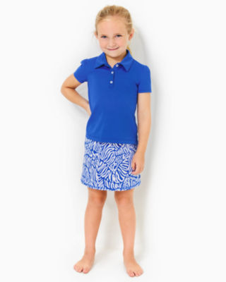 UPF 50+ Luxletic Girls Mini Maryana Skort, Martinique Blue Zee Bebe, large - Lilly Pulitzer