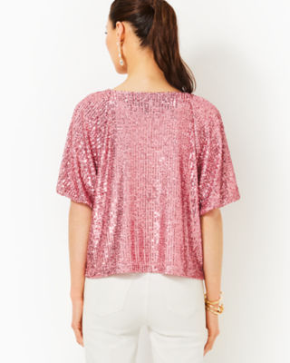 Cressida Sequin Knit Top, Conch Shell Pink Treasure Box Sequin Knit, large image 1