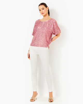 Cressida Sequin Knit Top, Conch Shell Pink Treasure Box Sequin Knit, large image 3