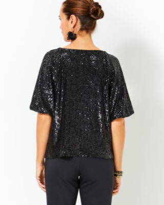 Cressida Sequin Knit Top, Noir Treasure Box Sequin Knit, large image 1