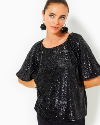 Cressida Sequin Knit Top, Noir Treasure Box Sequin Knit, large image 2