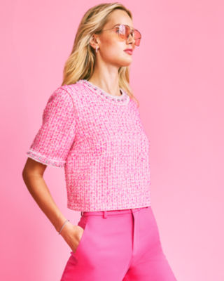 Folie Boucle Top, Pink Palms Fantasy Boucle, large image number 2