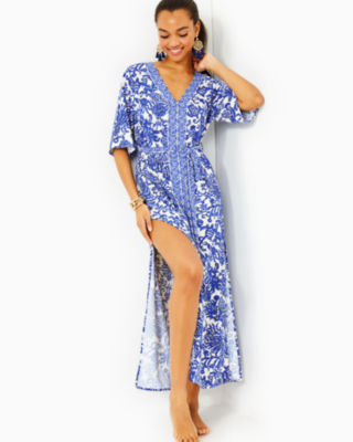 Lilly Pulitzer Remelle Maxi Coverup In Deeper Coconut Ride With Me Engineered Coverup