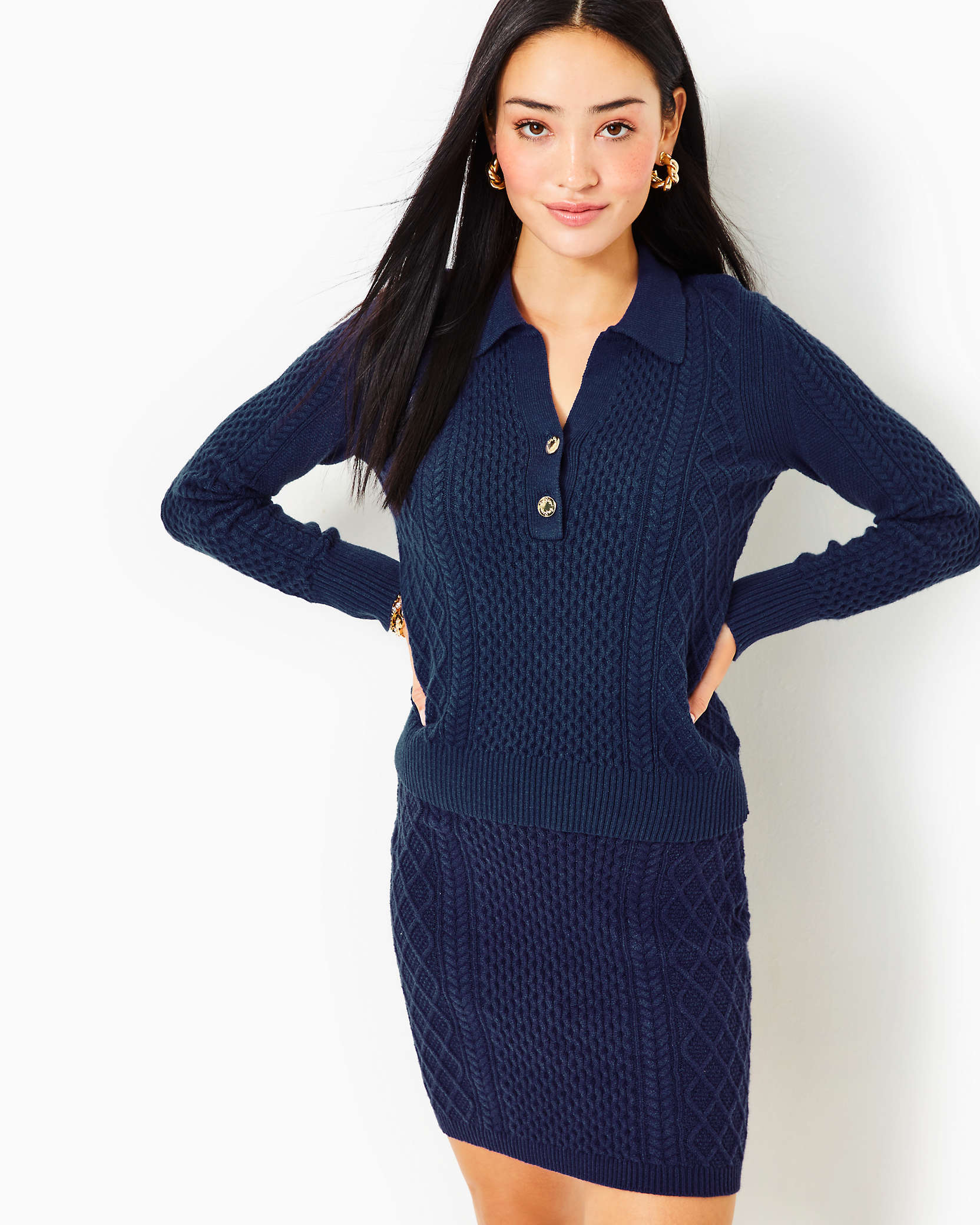 Shop Lilly Pulitzer Lizona Polo Sweater In Low Tide Navy