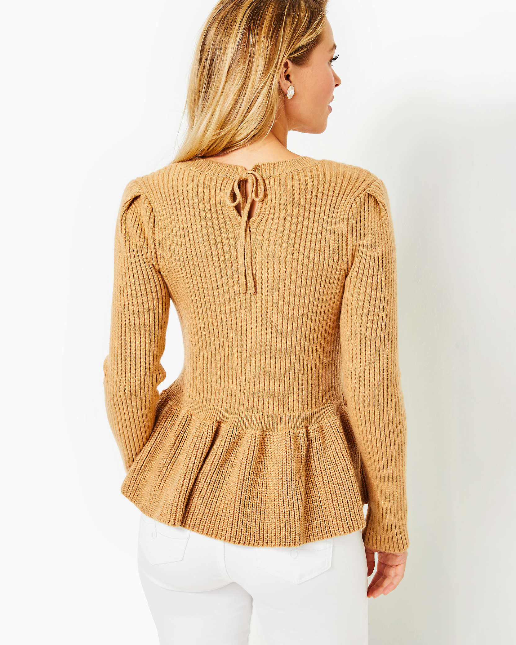 Shop Lilly Pulitzer Lanta Ribbed Peplum Sweater In Heathered Rattan