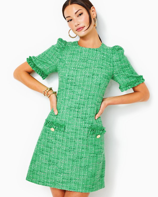 Ryner Boucle Tweed Shift Dress, Kelly Green Palm Beach Boucle, large - Lilly Pulitzer