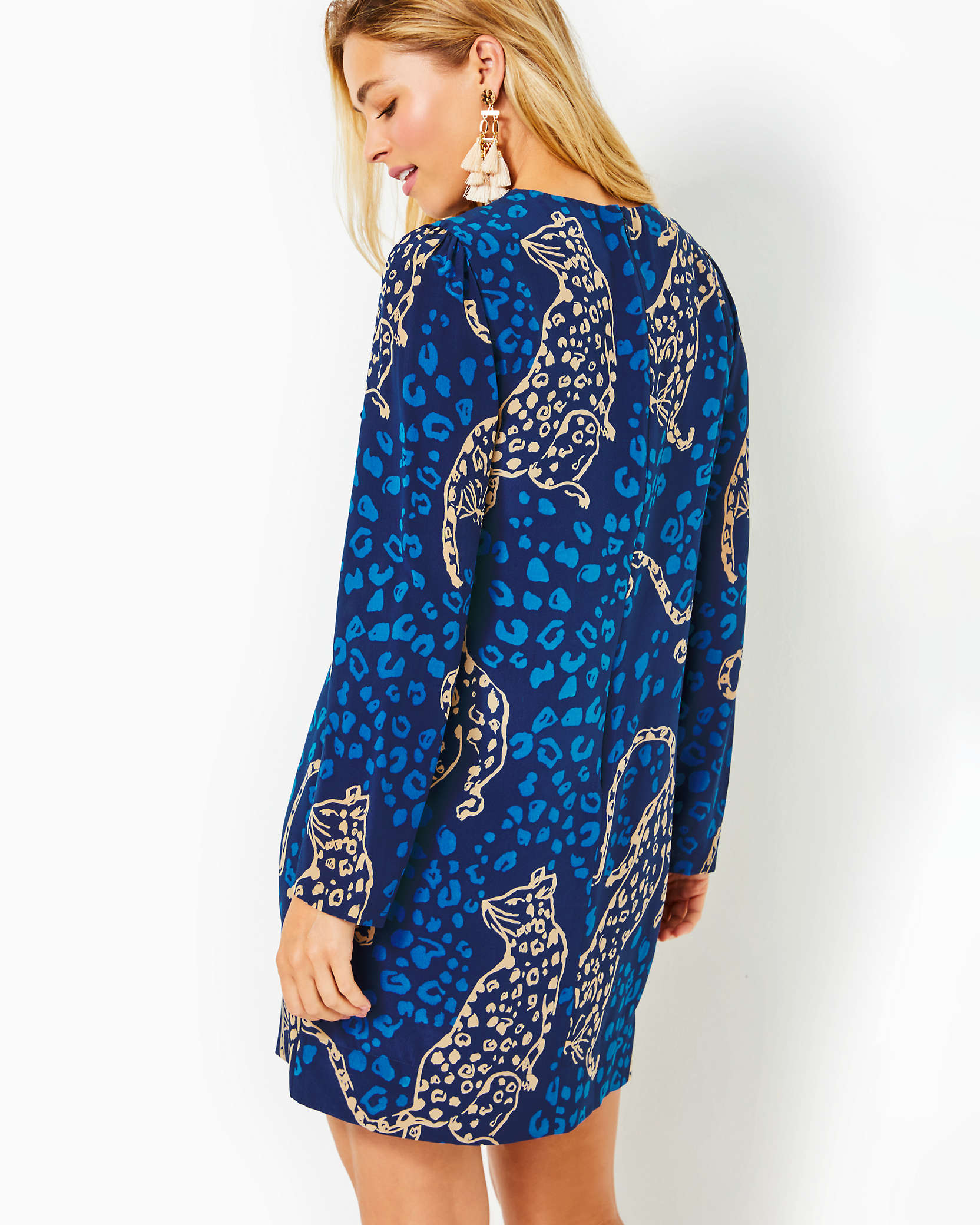 Shop Lilly Pulitzer Tyra Silk Dress In Low Tide Navy Oversized Easy To Spot